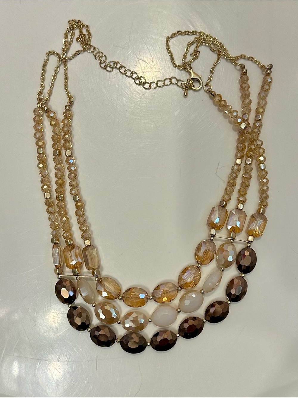 Multi-Strand Gold and Amber Beaded Statement Necklace
